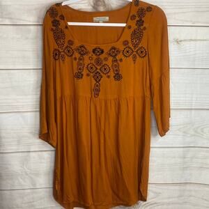 World Market Brown Embroidered Neckline Dress Size S/M